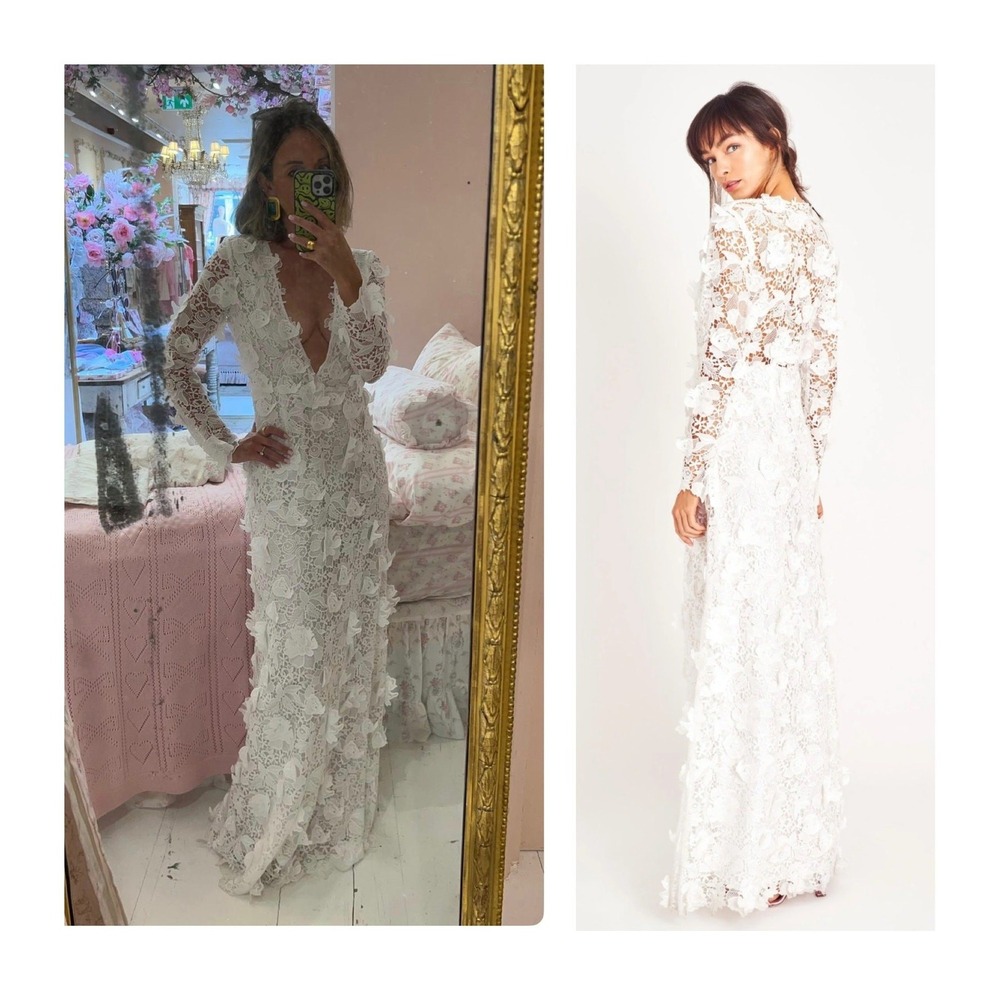 LoveShackFancy Sylvester Bridal‎ Lace Gown White Size 4 NWT